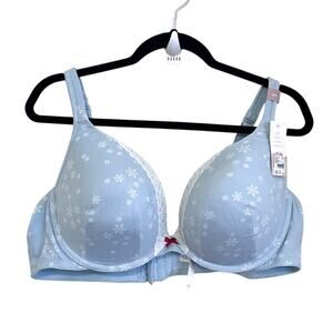 Cacique Boost Plunge Womens Bra Size‎ 44D Blue Snowflakes Cotton Underwire Lace